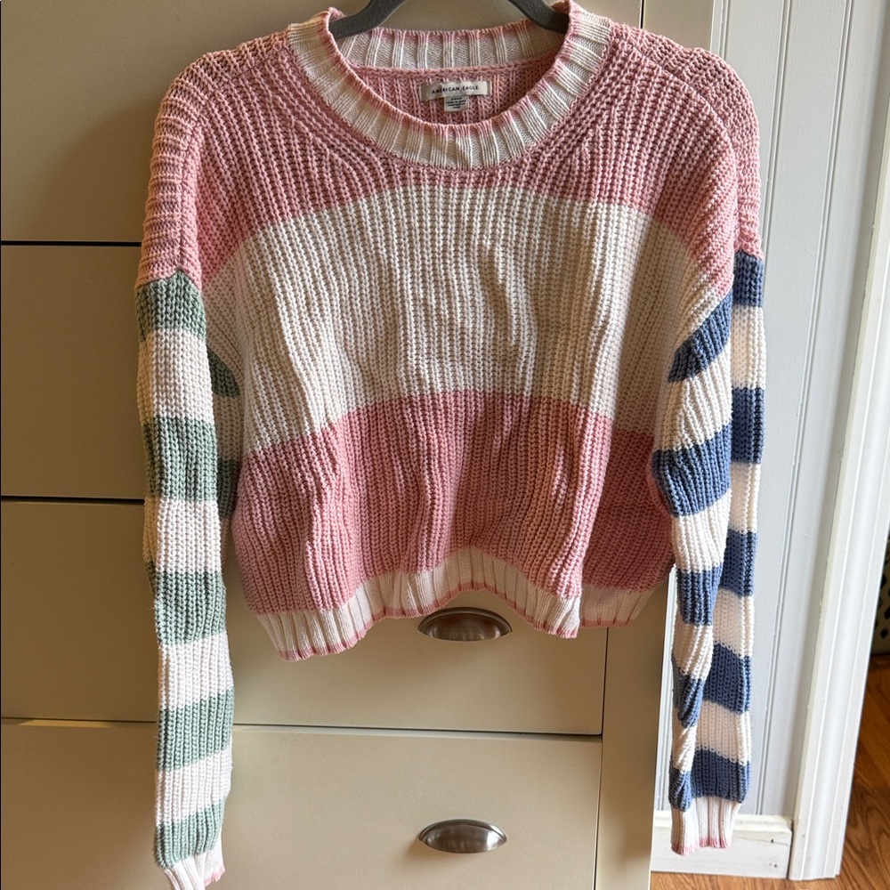 American Eagle Outfitters Pink and Green Striped Sweater